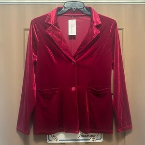 NWT Burgundy Velvet Blazer Jacket Size Large